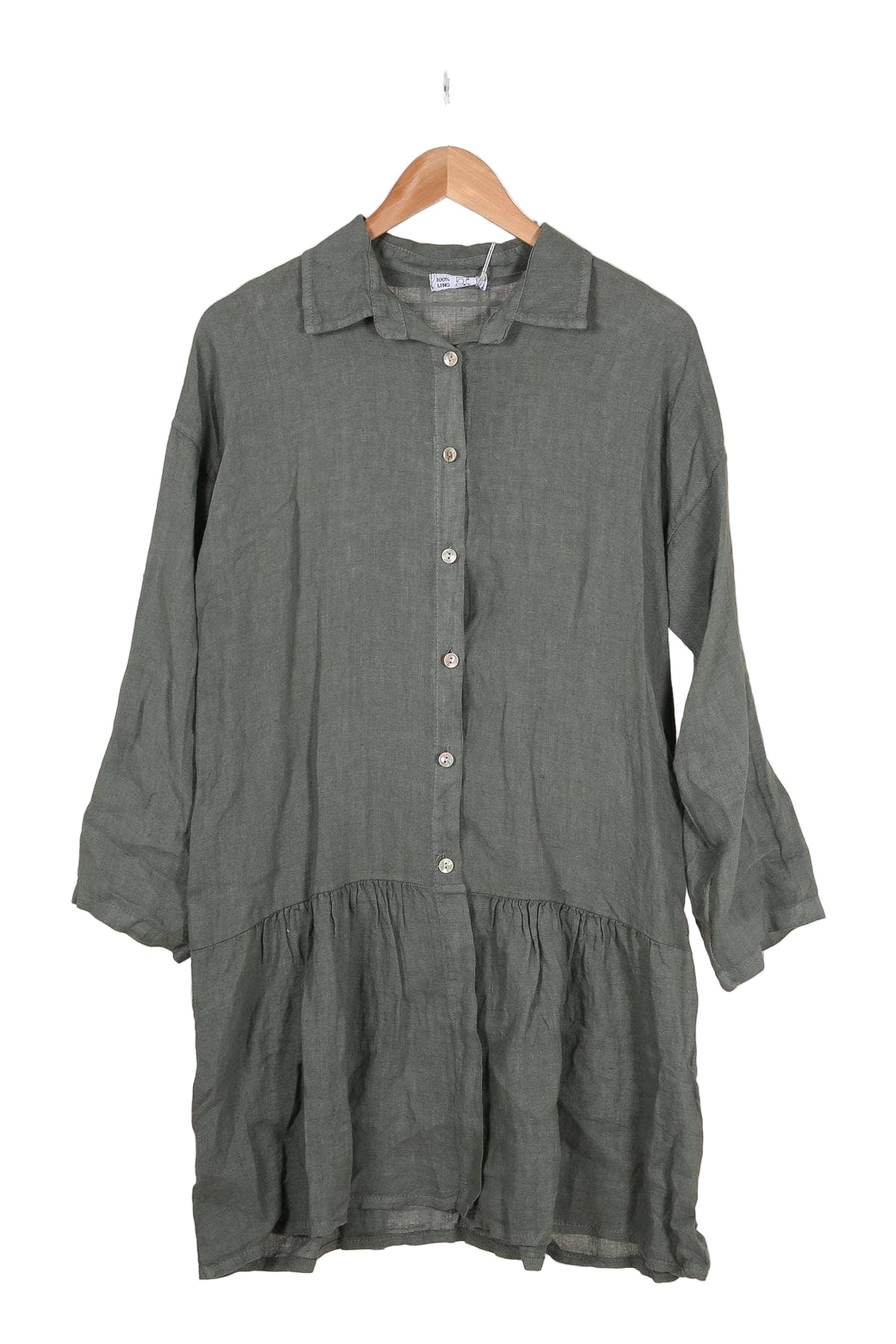 RUFFLED LINEN SHIRT DRESS