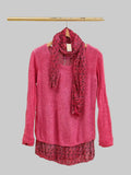Floral Lined Sweater with Scarf, Fuxia