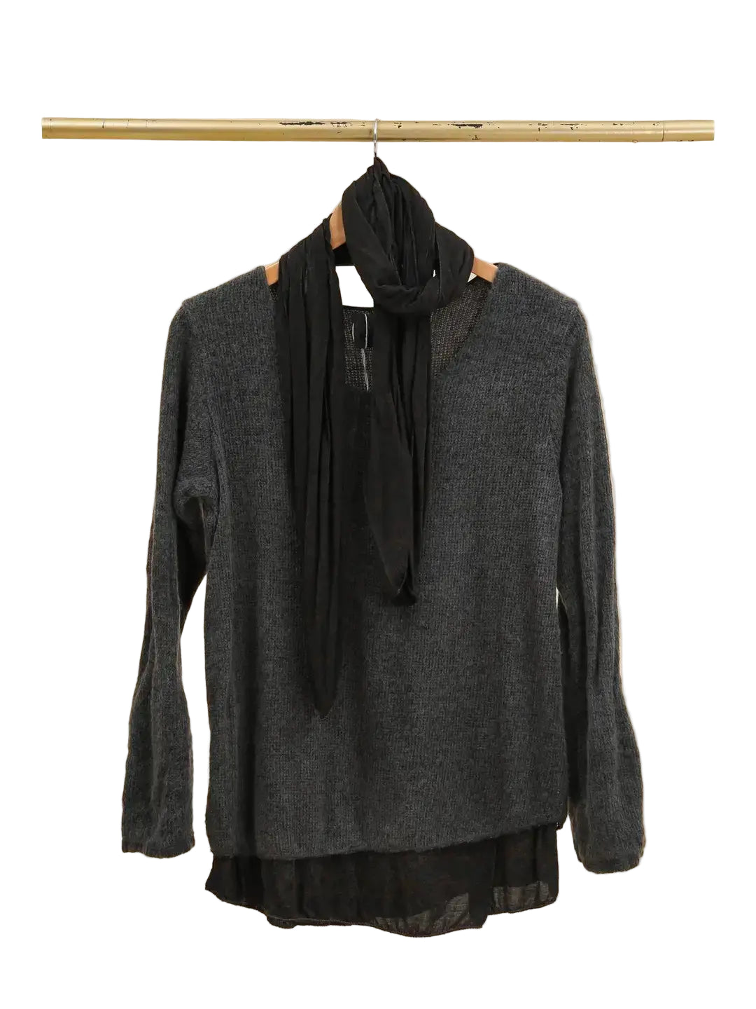 Floral Lined Sweater with Scarf, Anthracite Grey