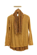 Floral Lined Sweater with Scarf, Mustard
